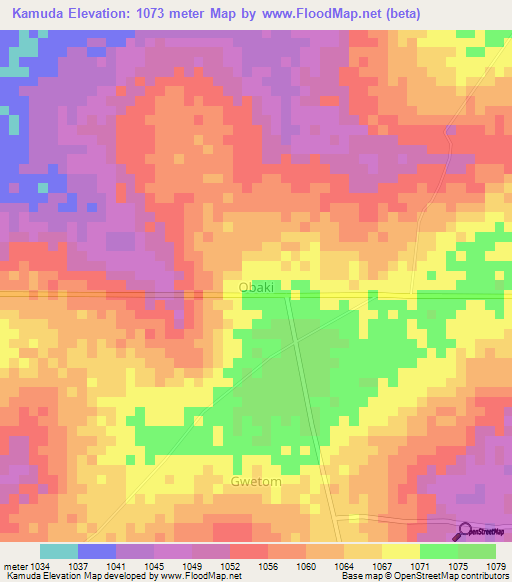 Kamuda,Uganda Elevation Map
