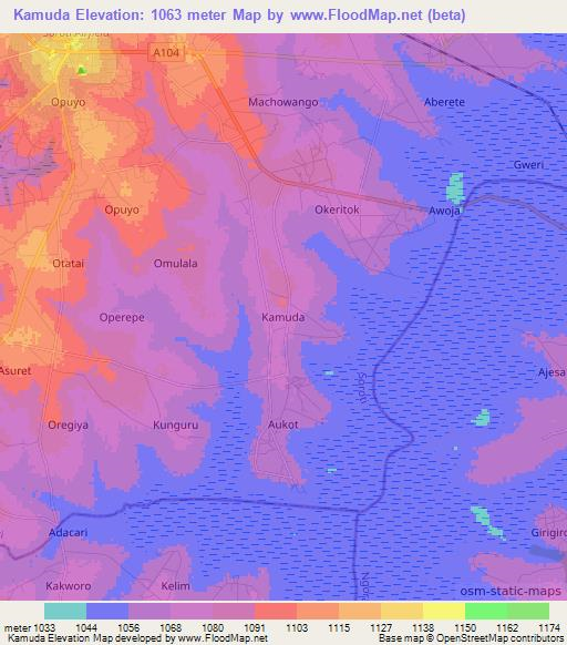 Kamuda,Uganda Elevation Map