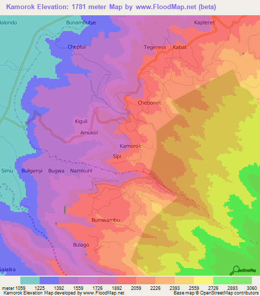 Kamorok,Uganda Elevation Map