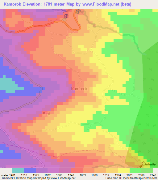 Kamorok,Uganda Elevation Map