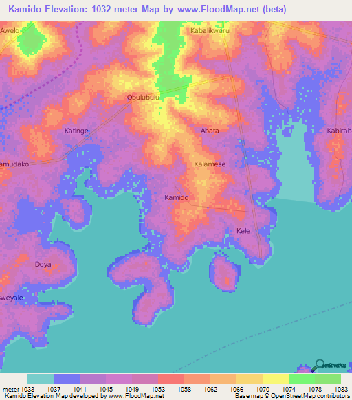 Kamido,Uganda Elevation Map