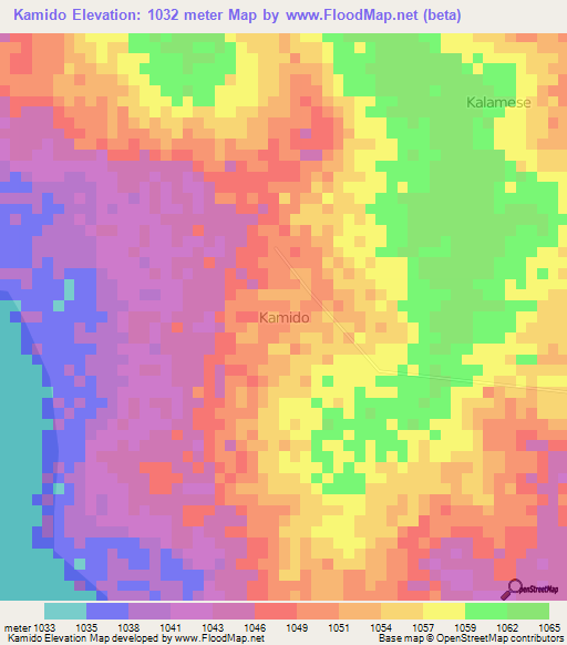 Kamido,Uganda Elevation Map