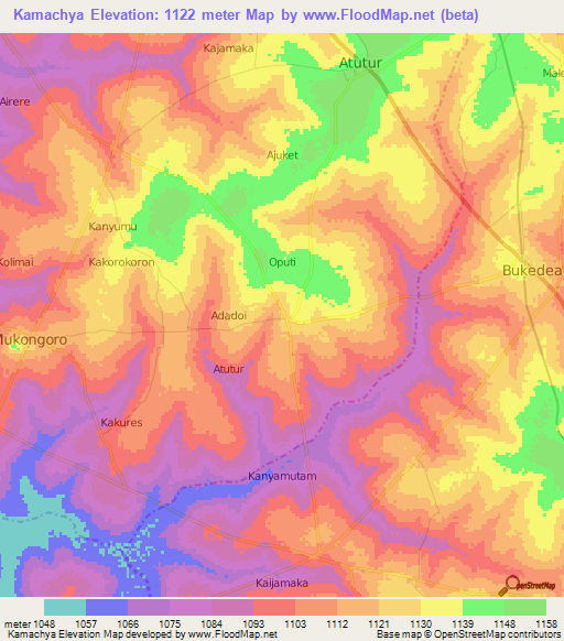 Kamachya,Uganda Elevation Map