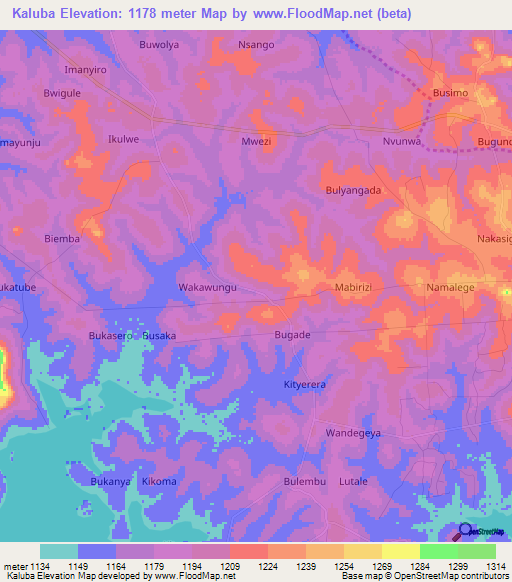 Kaluba,Uganda Elevation Map