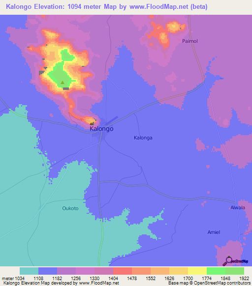 Kalongo,Uganda Elevation Map