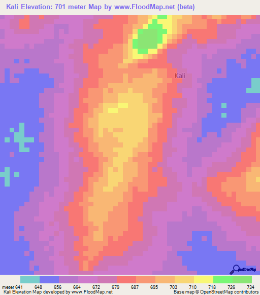 Kali,Uganda Elevation Map