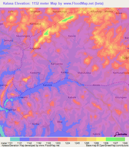 Kalasa,Uganda Elevation Map