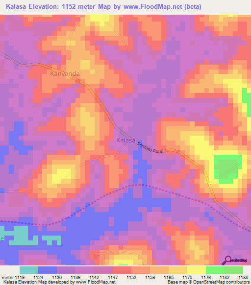 Kalasa,Uganda Elevation Map