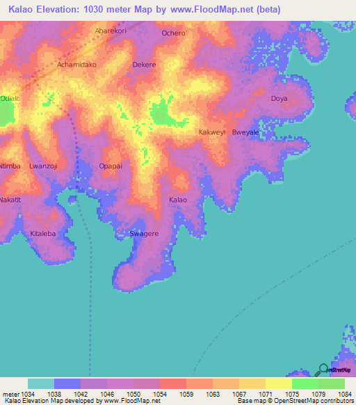 Kalao,Uganda Elevation Map