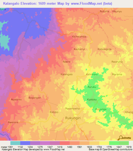 Kalangalo,Uganda Elevation Map
