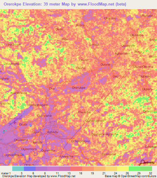 Orerokpe,Nigeria Elevation Map