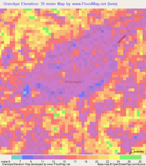 Orerokpe,Nigeria Elevation Map