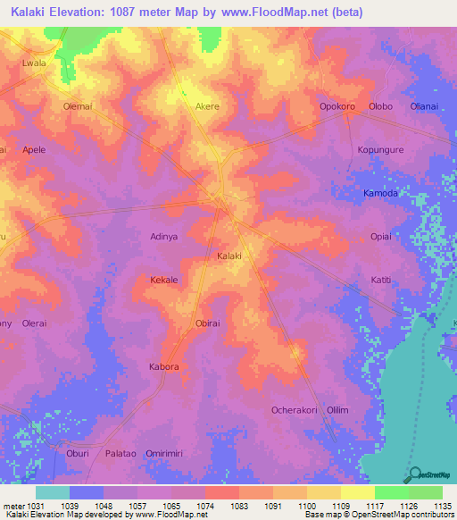 Kalaki,Uganda Elevation Map
