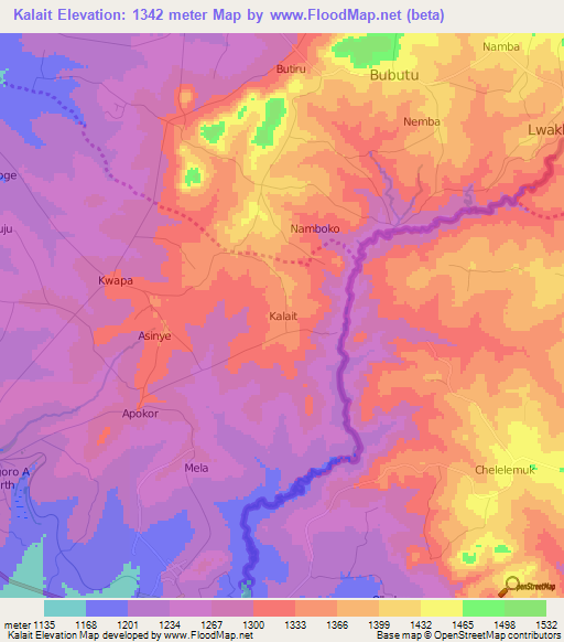 Kalait,Uganda Elevation Map