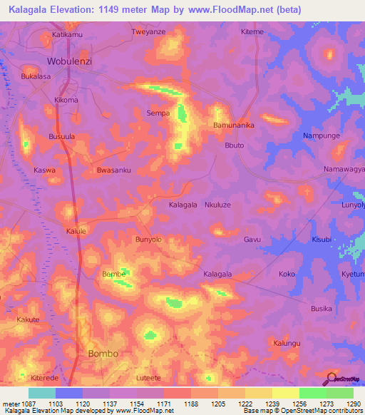 Kalagala,Uganda Elevation Map