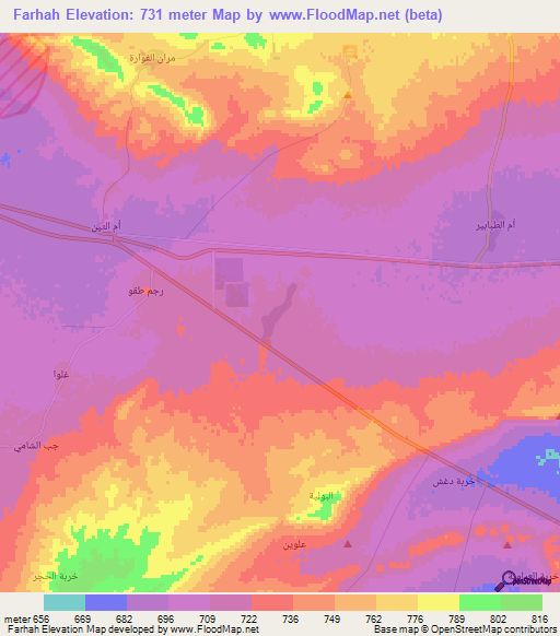 Farhah,Syria Elevation Map
