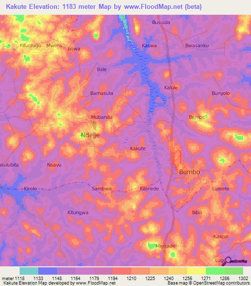 Kakute,Uganda Elevation Map