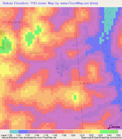 Kakute,Uganda Elevation Map