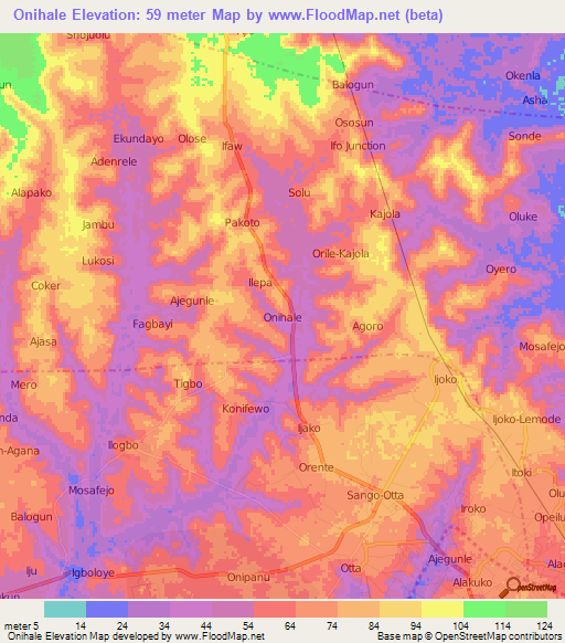 Onihale,Nigeria Elevation Map