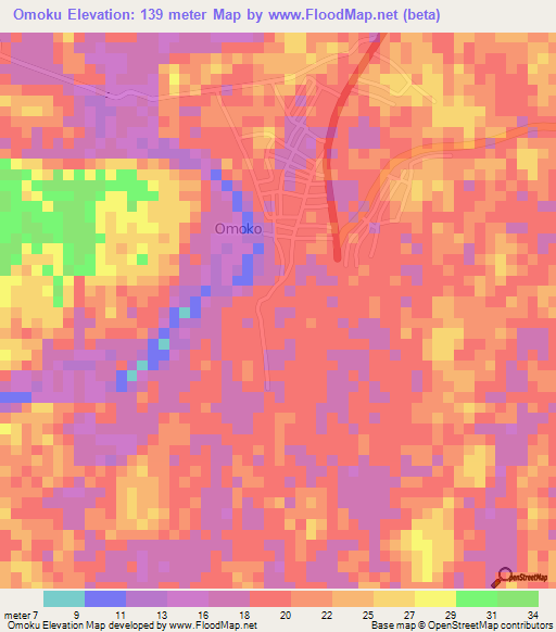 Omoku,Nigeria Elevation Map