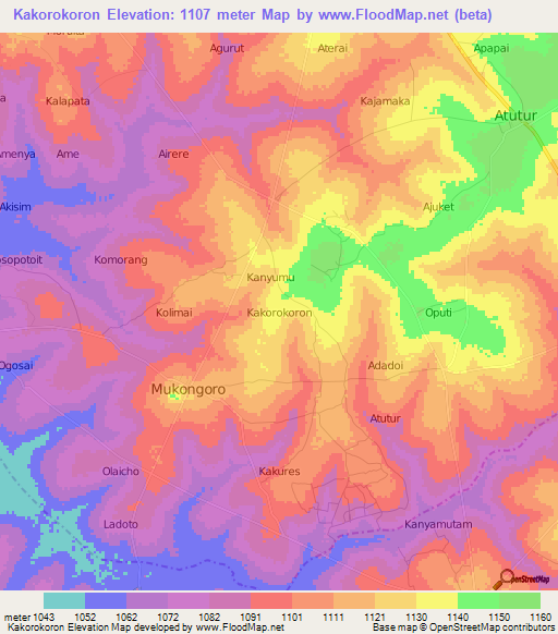 Kakorokoron,Uganda Elevation Map