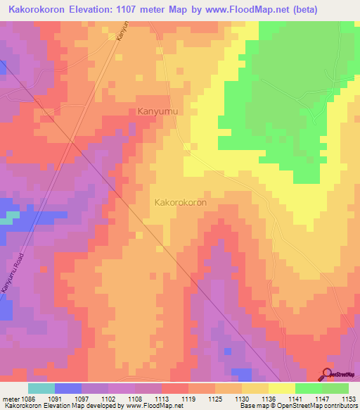 Kakorokoron,Uganda Elevation Map