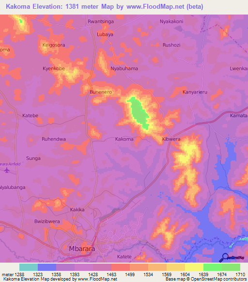 Kakoma,Uganda Elevation Map