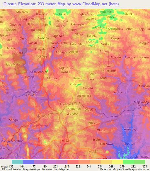 Olosun,Nigeria Elevation Map