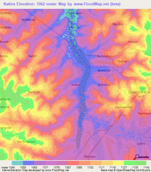 Kakira,Uganda Elevation Map