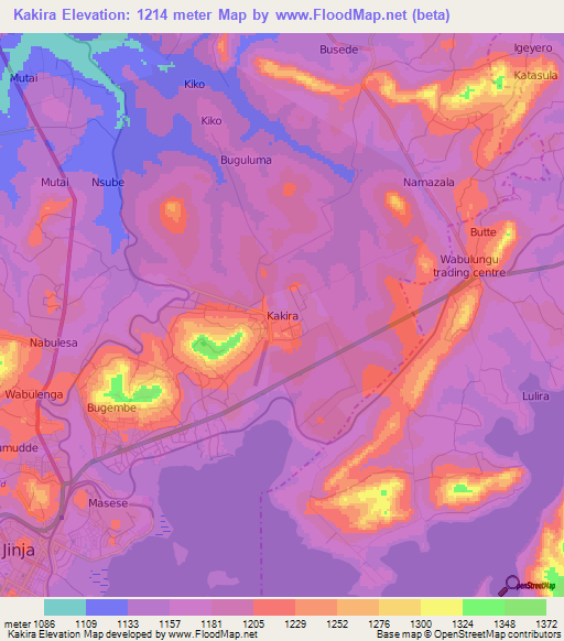 Kakira,Uganda Elevation Map