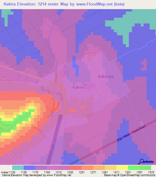 Kakira,Uganda Elevation Map