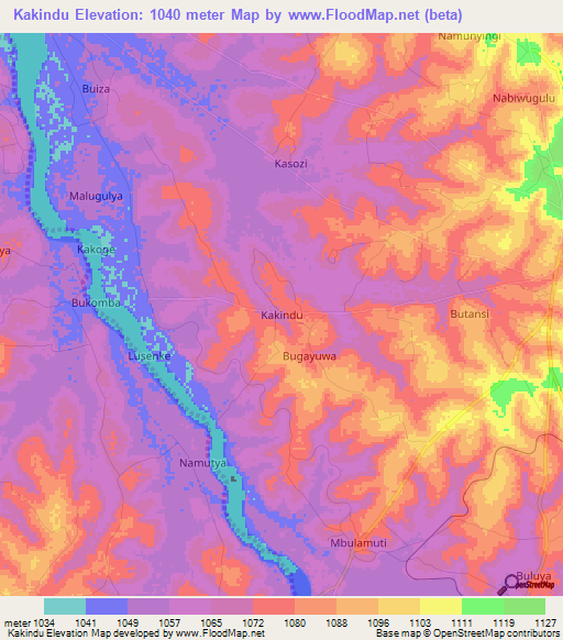 Kakindu,Uganda Elevation Map