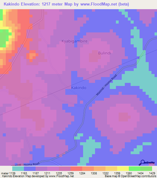 Kakindo,Uganda Elevation Map