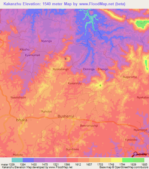 Kakanzhu,Uganda Elevation Map