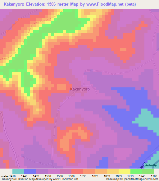 Kakanyoro,Uganda Elevation Map
