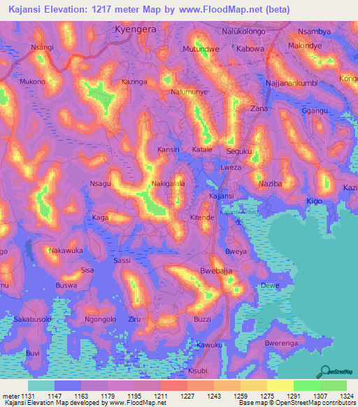 Kajansi,Uganda Elevation Map