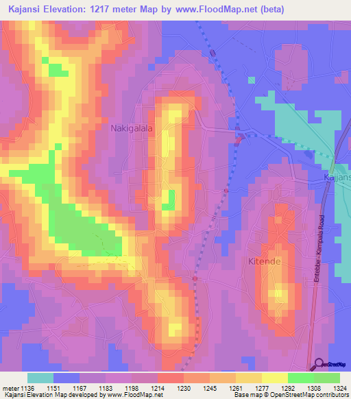 Kajansi,Uganda Elevation Map