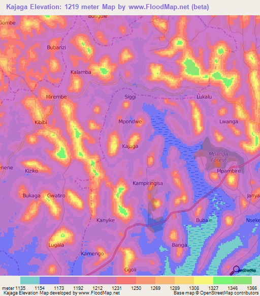 Kajaga,Uganda Elevation Map