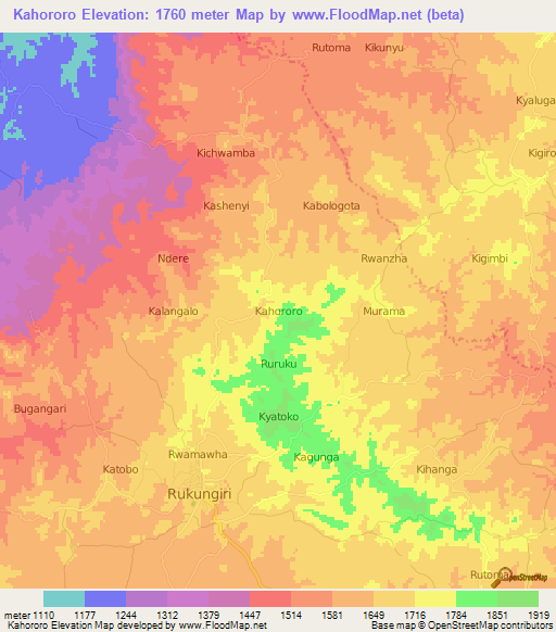 Kahororo,Uganda Elevation Map