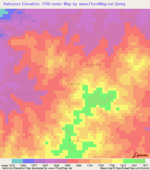 Kahororo,Uganda Elevation Map