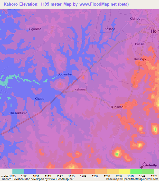 Kahoro,Uganda Elevation Map