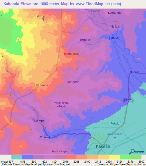 Kahonda,Uganda Elevation Map