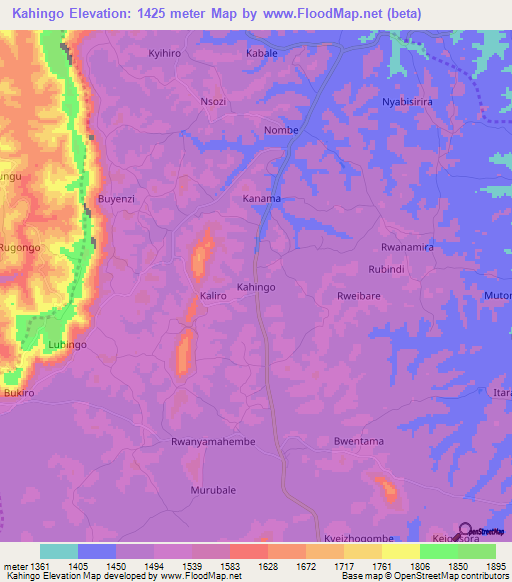 Kahingo,Uganda Elevation Map