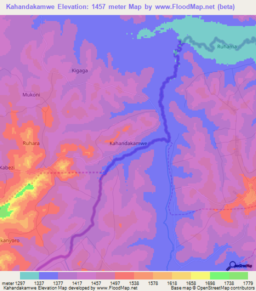 Kahandakamwe,Uganda Elevation Map