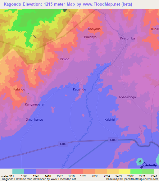 Kagondo,Uganda Elevation Map