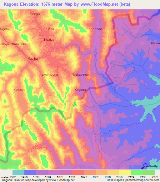 Kagona,Uganda Elevation Map