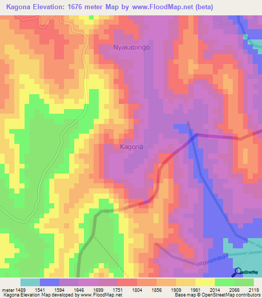 Kagona,Uganda Elevation Map