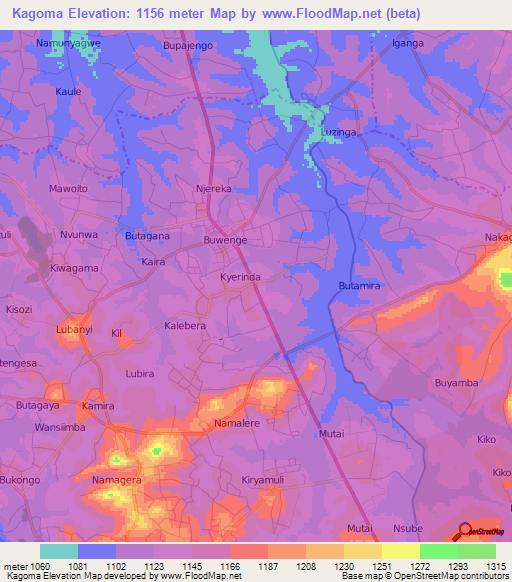 Kagoma,Uganda Elevation Map