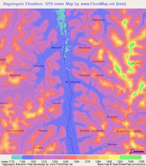 Kagologolo,Uganda Elevation Map