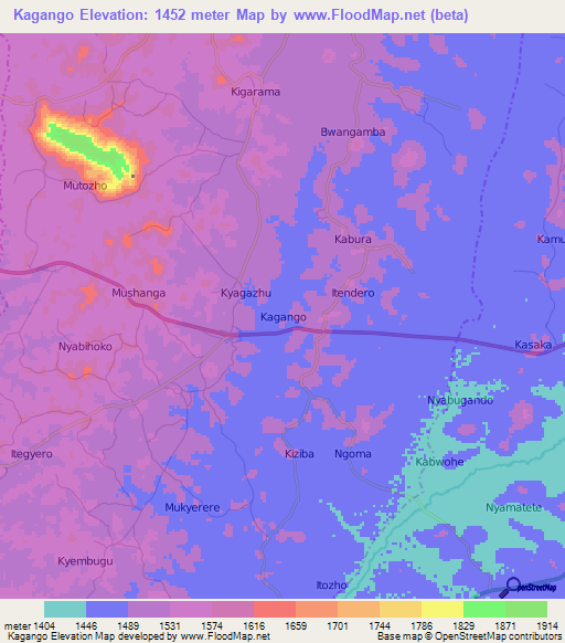 Kagango,Uganda Elevation Map